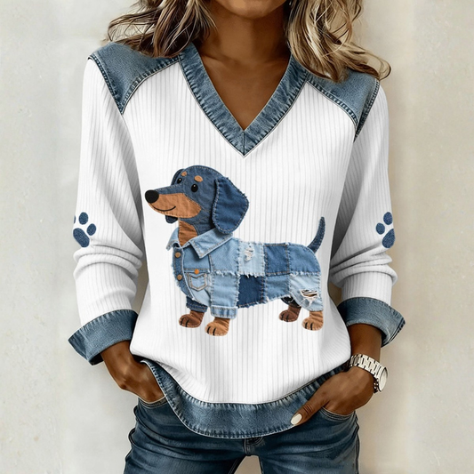 Carine™ | Artistiek Denim Patchwork Top