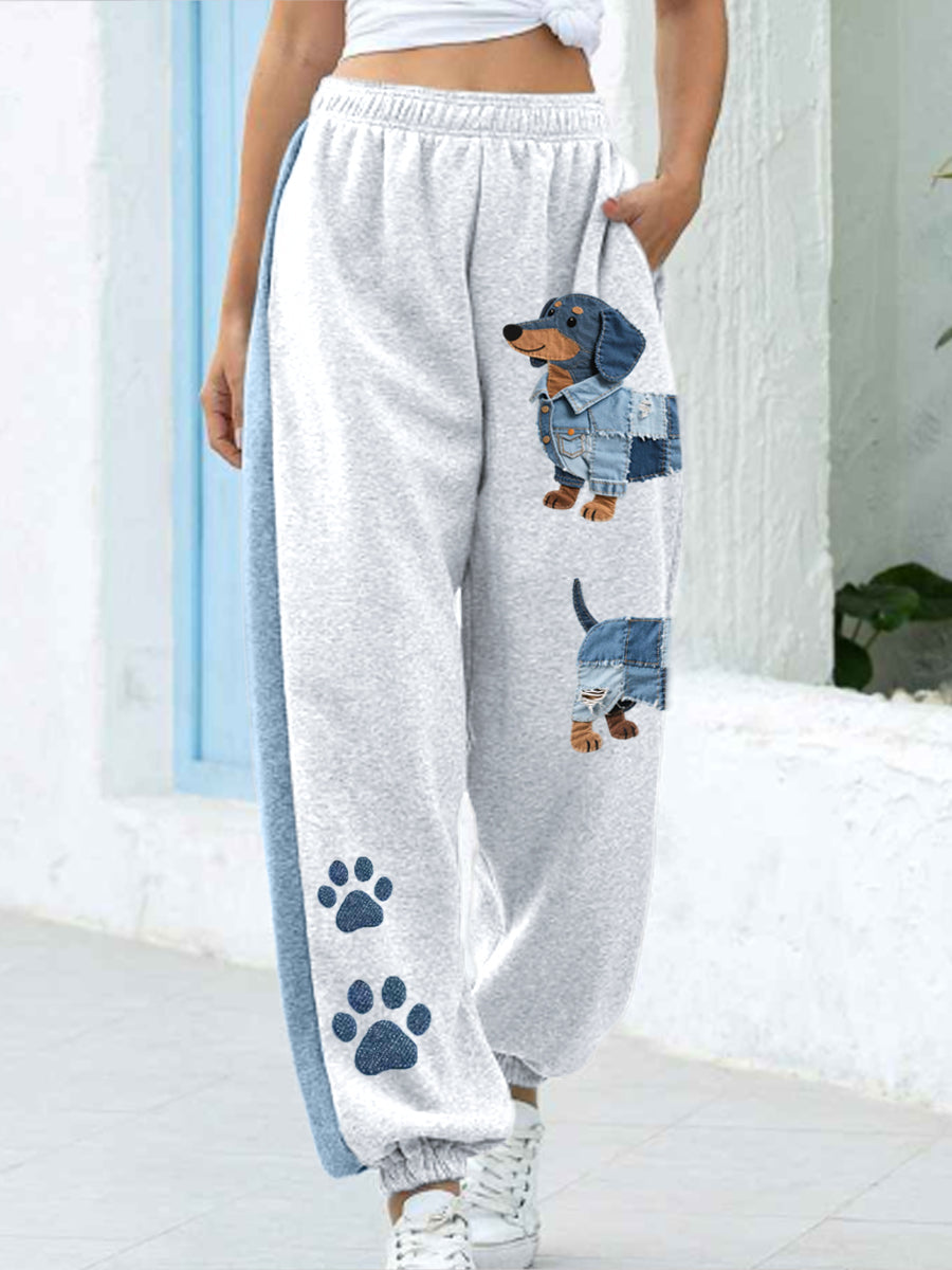 Canela - Jeans voor dames met patchwork en teckelpatroon