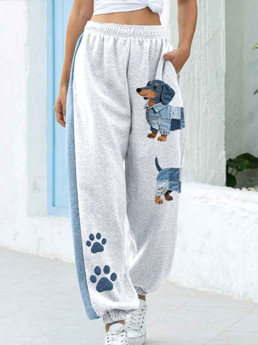 Canela - Jeans voor dames met patchwork en teckelpatroon
