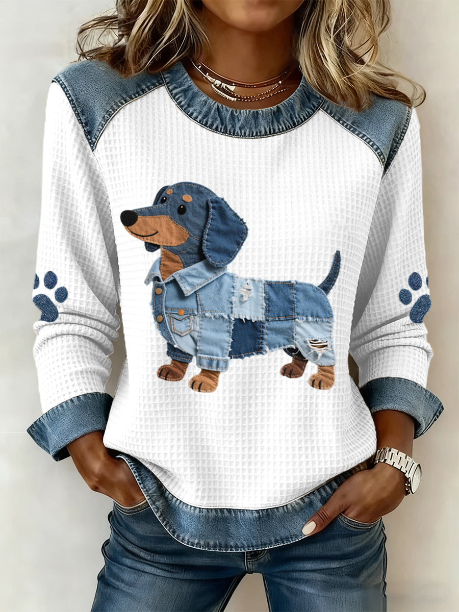 Julia - Charmante teckel met denim patchwork
