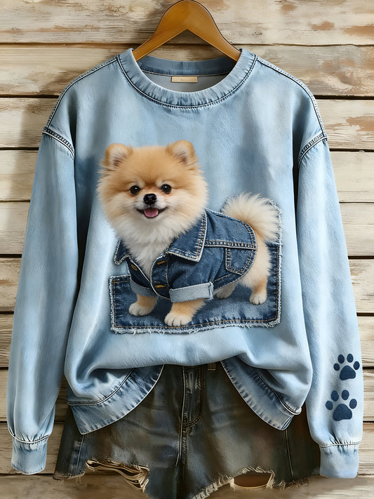 Perla - Dames lange mouw retro Patchwork Dierafdruk Casual Comfort Sweatshirt